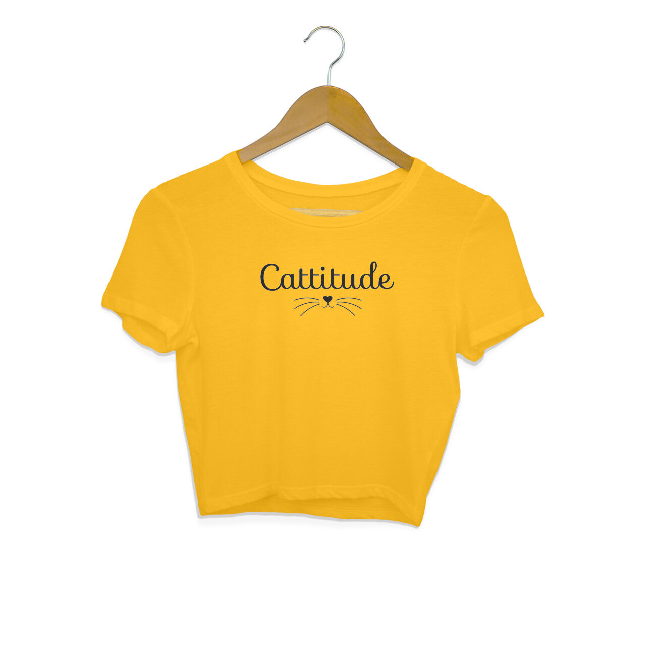 Golden Yellow Cattitude Heart Nose Minimalist Women's Crop Top for Cat Moms Crop Top