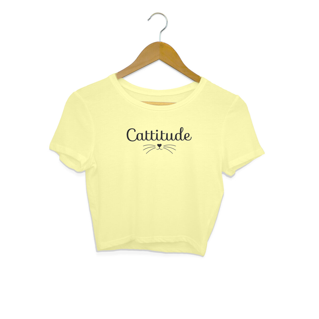 Butter Yellow Cattitude Heart Nose Minimalist Women's Crop Top for Cat Moms Crop Top