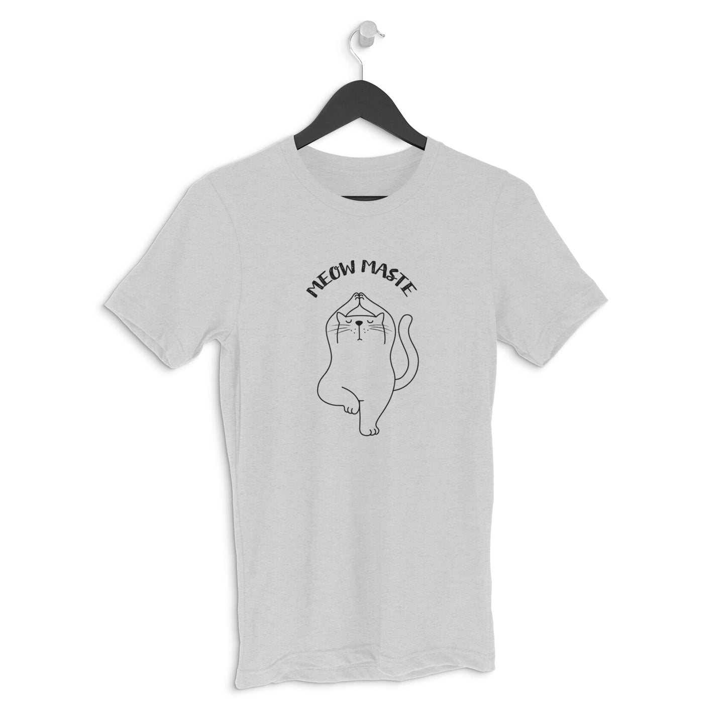 Melange Grey Meowmaste Yoga Cat T-Shirt for Men - Funny Fitness Line Art Tshirt