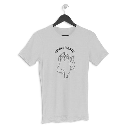 Melange Grey Meowmaste Yoga Cat T-Shirt for Men - Funny Fitness Line Art Tshirt