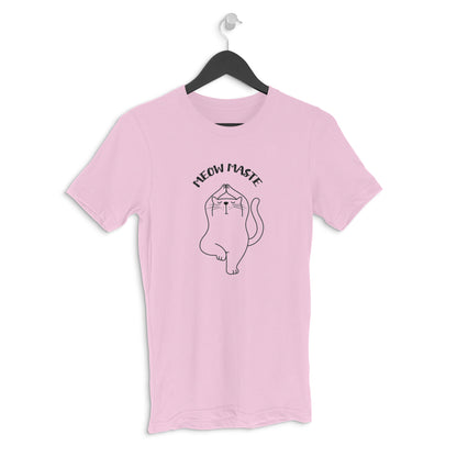 Light Pink Meowmaste Yoga Cat T-Shirt for Men - Funny Fitness Line Art Tshirt