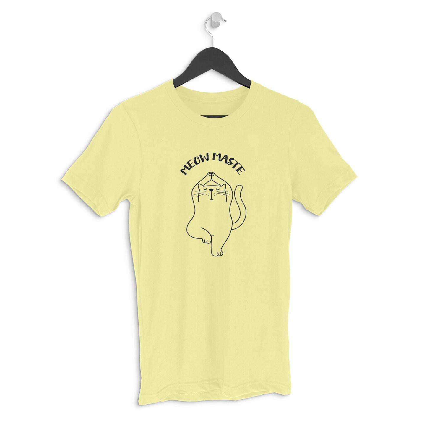 Butter Yellow Meowmaste Yoga Cat T-Shirt for Men - Funny Fitness Line Art Tshirt