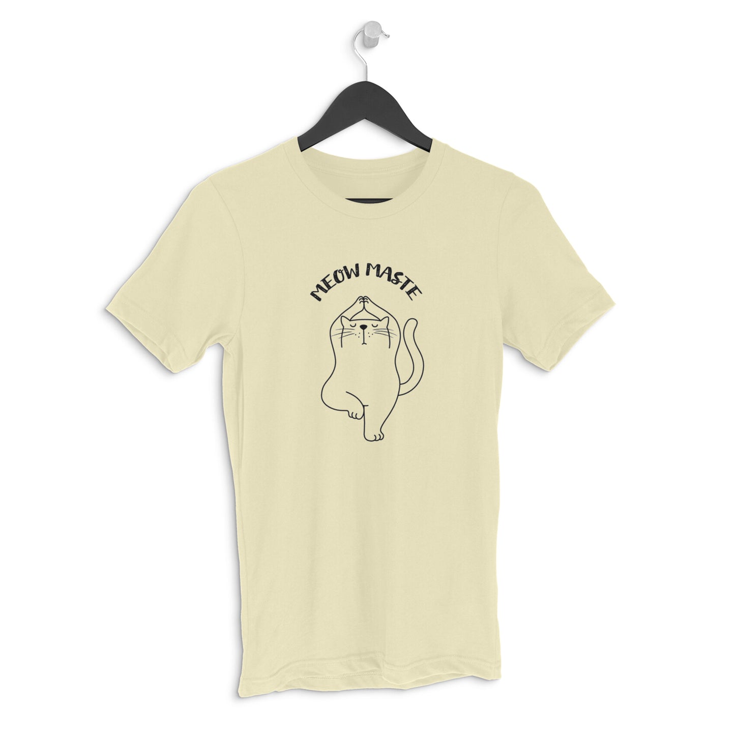 Almond Meowmaste Yoga Cat T-Shirt for Men - Funny Fitness Line Art Tshirt