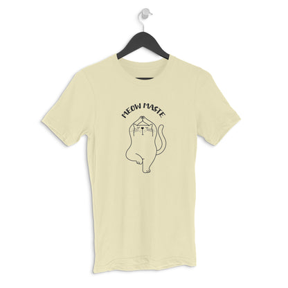 Almond Meowmaste Yoga Cat T-Shirt for Men - Funny Fitness Line Art Tshirt