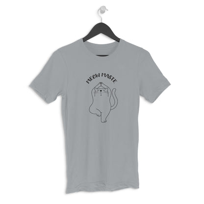 Silver Frost Meowmaste Yoga Cat T-Shirt for Men - Funny Fitness Line Art Tshirt