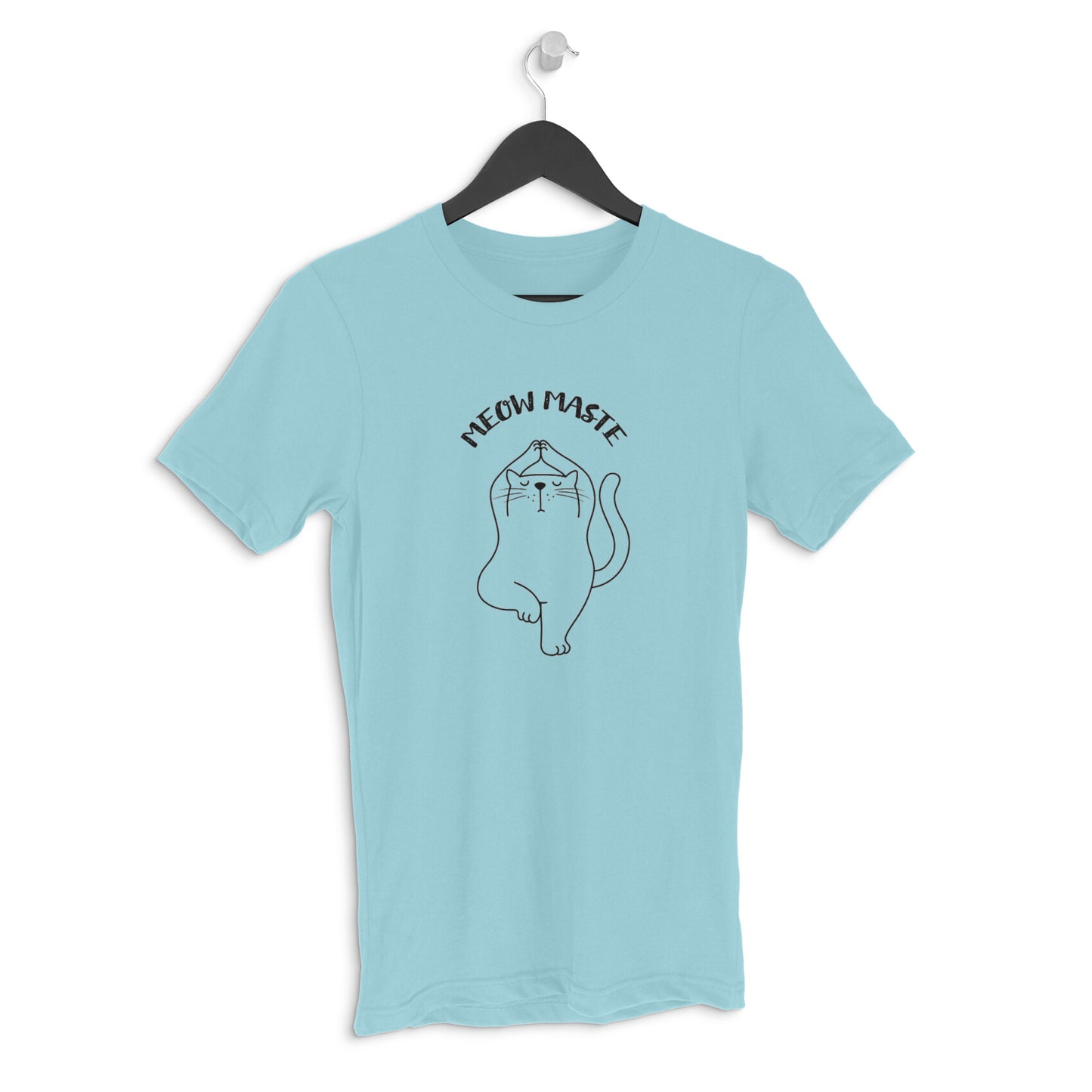 Surf Blue Meowmaste Yoga Cat T-Shirt for Men - Funny Fitness Line Art Tshirt