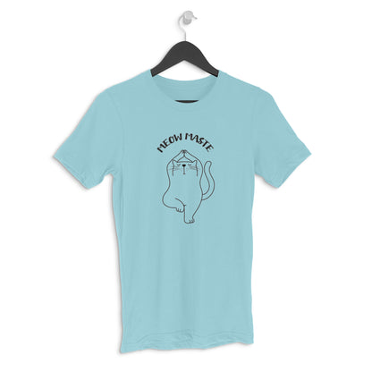 Surf Blue Meowmaste Yoga Cat T-Shirt for Men - Funny Fitness Line Art Tshirt
