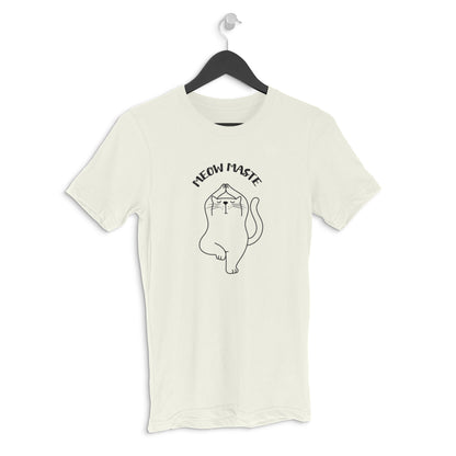 Ivory Meowmaste Yoga Cat T-Shirt for Men - Funny Fitness Line Art Tshirt
