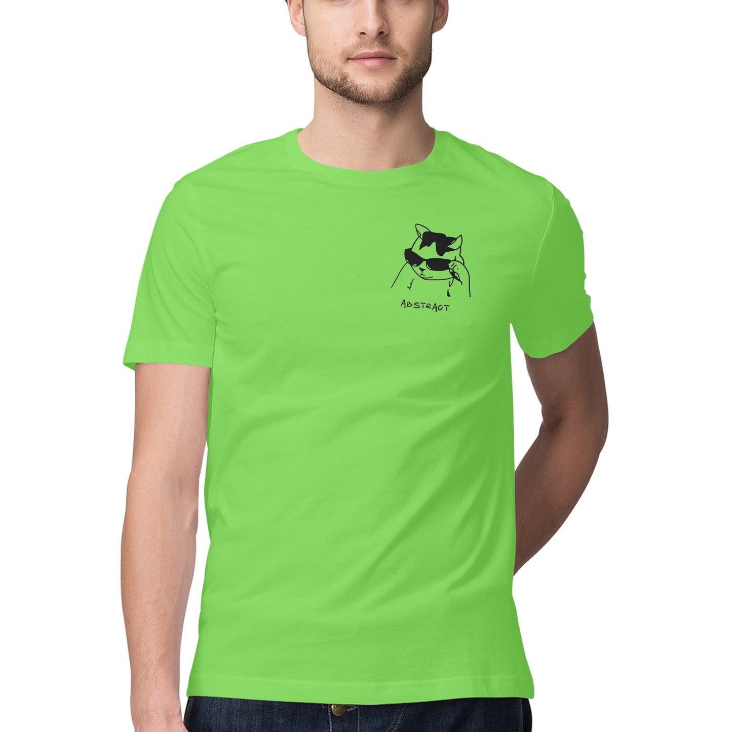 Liril Green Minimalist Cool Cat in Sunglasses Men's Half Sleeve T-Shirt | Ironic Pocket Sketch Logo Tshirt