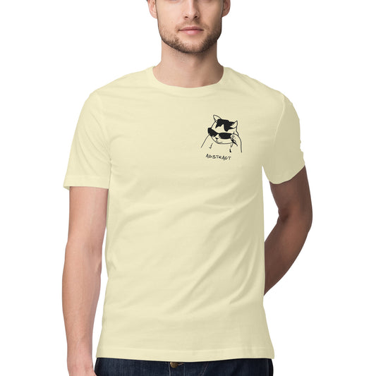 Almond Minimalist Cool Cat in Sunglasses Men's Half Sleeve T-Shirt | Ironic Pocket Sketch Logo Tshirt