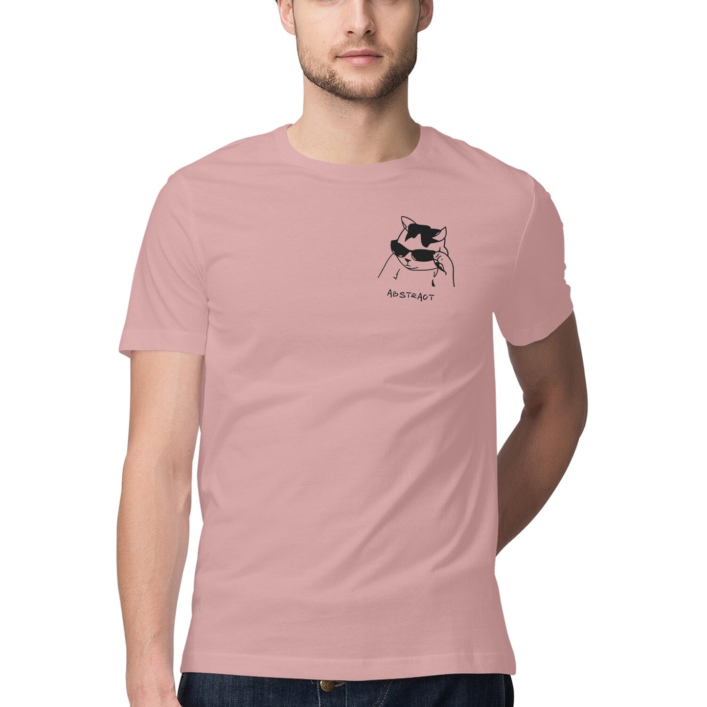 Pastel Dusty Minimalist Cool Cat in Sunglasses Men's Half Sleeve T-Shirt | Ironic Pocket Sketch Logo Tshirt