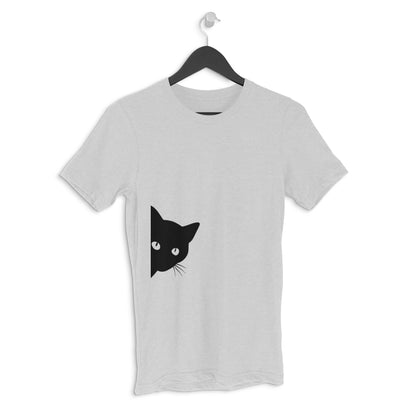 Melange Grey Peeking Black Cat Silhouette Men's Half Sleeve TShirt | Curious Minimalist Graphic Tee Tshirt