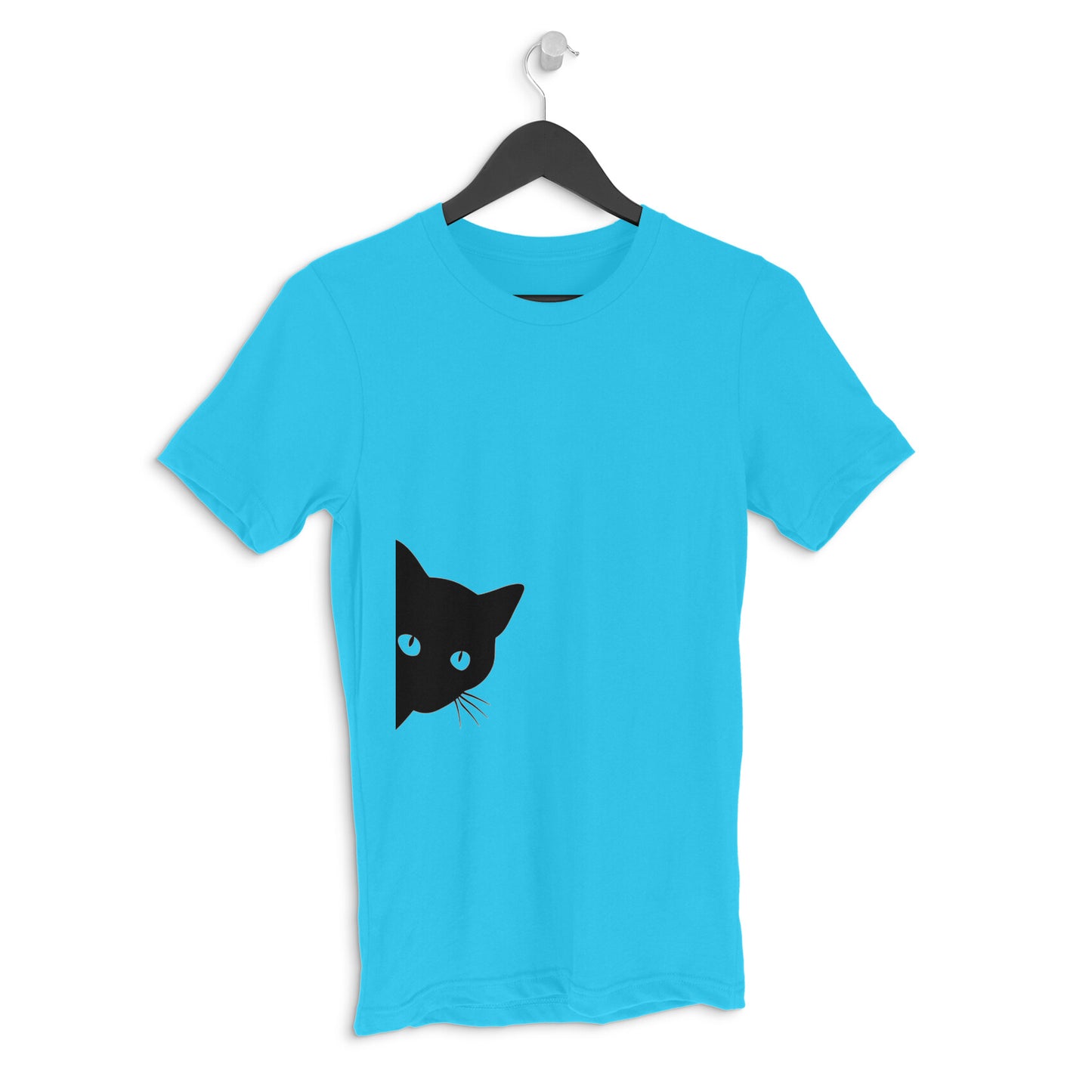 Sky Blue Peeking Black Cat Silhouette Men's Half Sleeve TShirt | Curious Minimalist Graphic Tee Tshirt