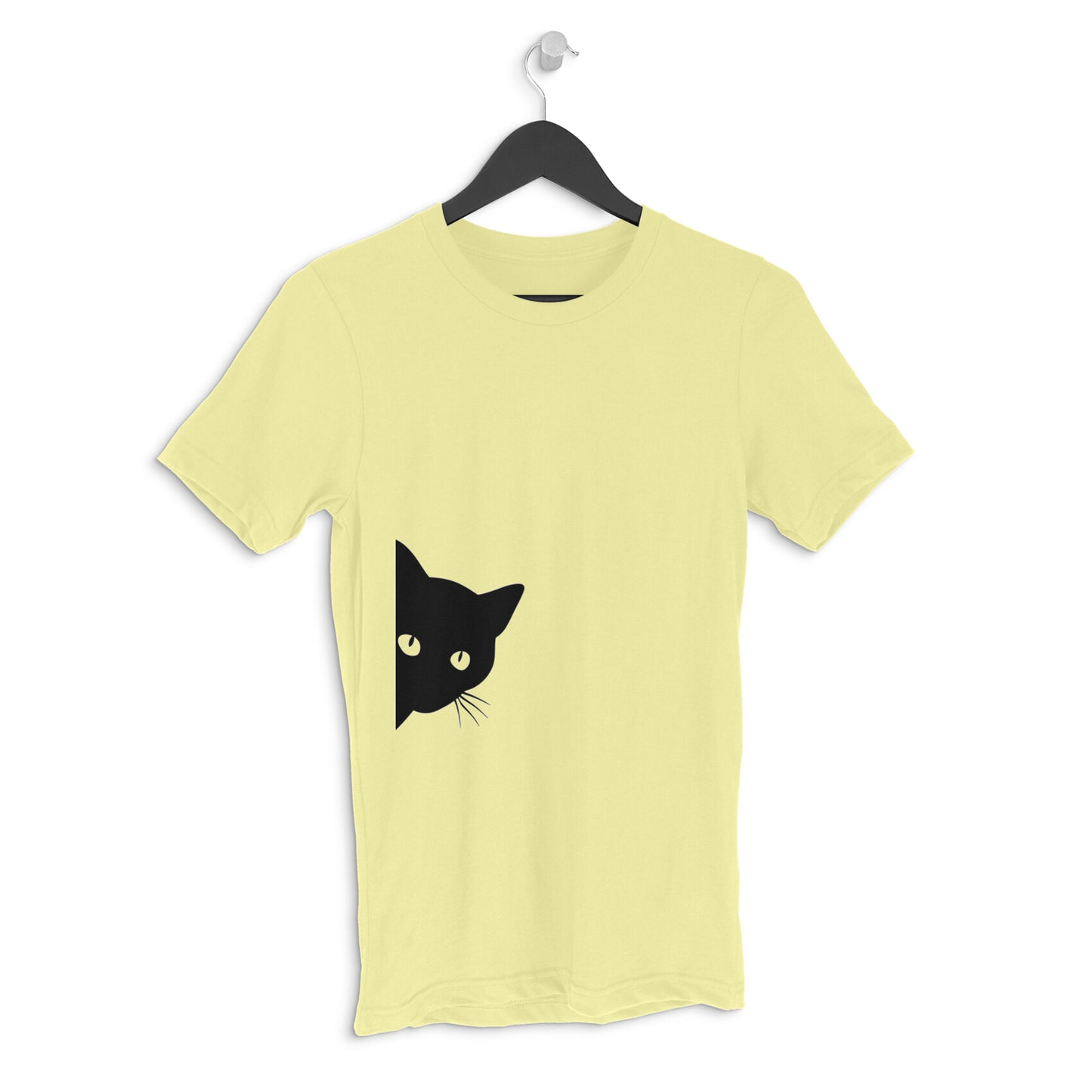 Butter Yellow Peeking Black Cat Silhouette Men's Half Sleeve TShirt | Curious Minimalist Graphic Tee Tshirt