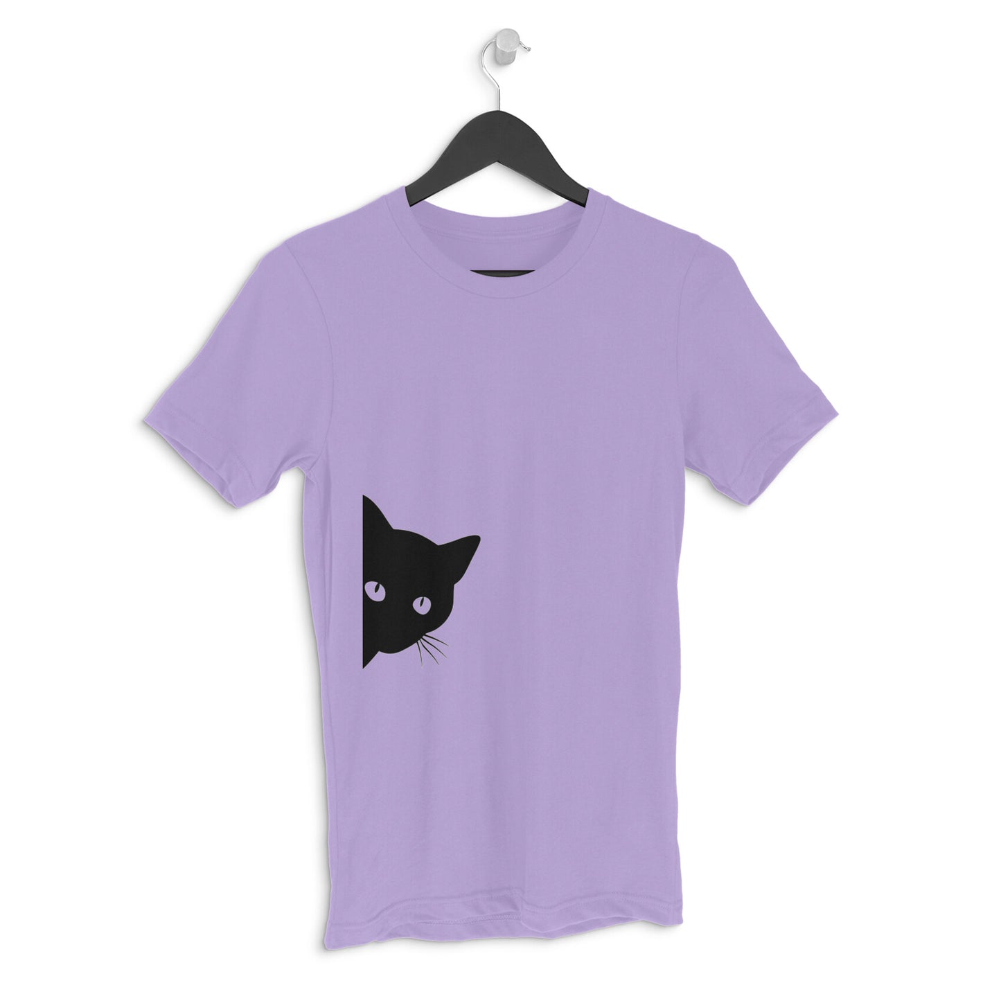 Iris Lavender Peeking Black Cat Silhouette Men's Half Sleeve TShirt | Curious Minimalist Graphic Tee Tshirt