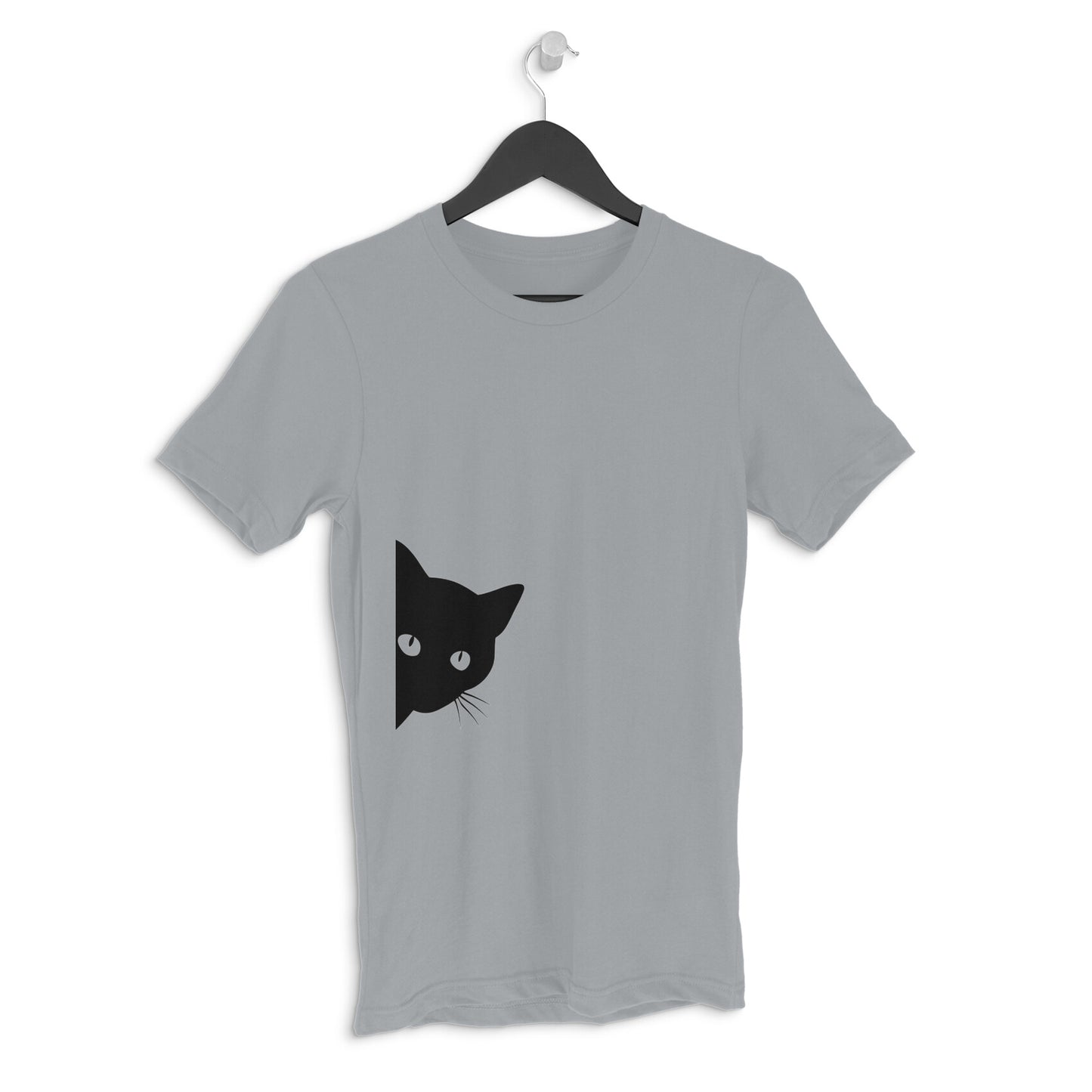 Silver Frost Peeking Black Cat Silhouette Men's Half Sleeve TShirt | Curious Minimalist Graphic Tee Tshirt