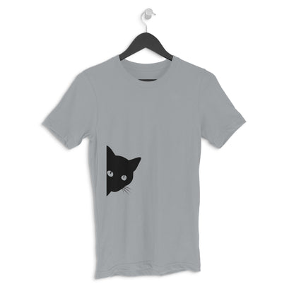 Silver Frost Peeking Black Cat Silhouette Men's Half Sleeve TShirt | Curious Minimalist Graphic Tee Tshirt
