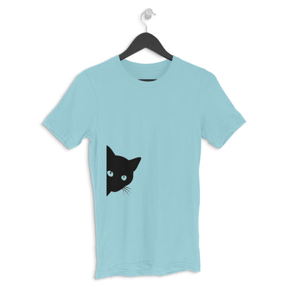Surf Blue Peeking Black Cat Silhouette Men's Half Sleeve TShirt | Curious Minimalist Graphic Tee Tshirt