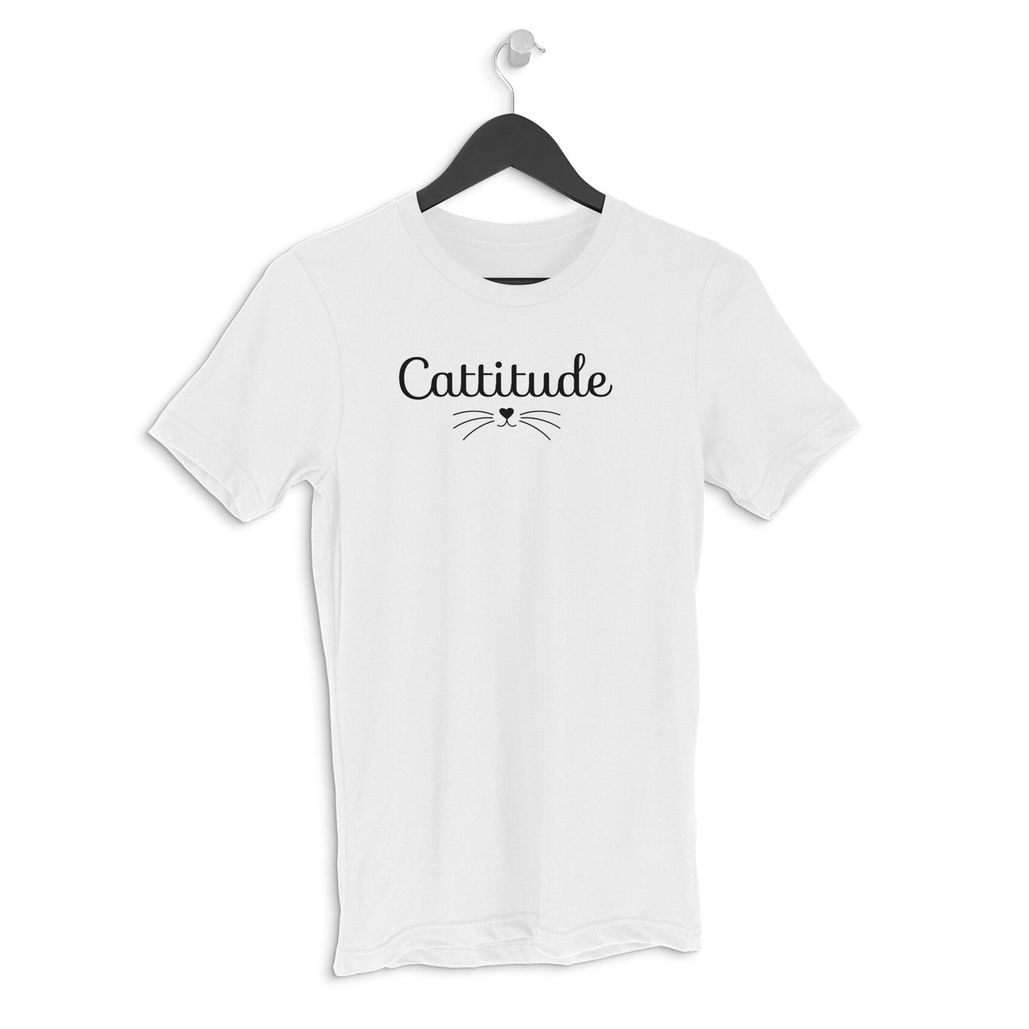 White Cattitude Minimalist Typography Funny Cat Whiskers Men's Half Sleeve T-Shirt Tshirt
