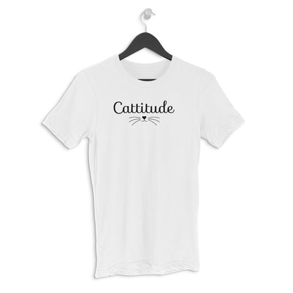 White Cattitude Minimalist Typography Funny Cat Whiskers Men's Half Sleeve T-Shirt Tshirt