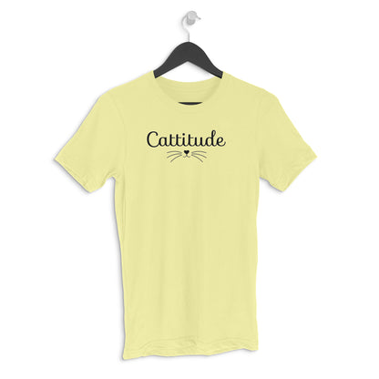 Butter Yellow Cattitude Minimalist Typography Funny Cat Whiskers Men's Half Sleeve T-Shirt Tshirt