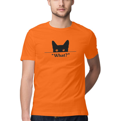 Orange Peeking Black Cat 'What?' Funny Graphic Men's T-Shirt Tshirt