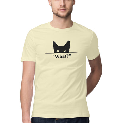 Almond Peeking Black Cat 'What?' Funny Graphic Men's T-Shirt Tshirt