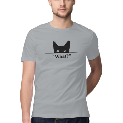 Silver Frost Peeking Black Cat 'What?' Funny Graphic Men's T-Shirt Tshirt