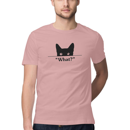 Pastel Dusty Peeking Black Cat 'What?' Funny Graphic Men's T-Shirt Tshirt