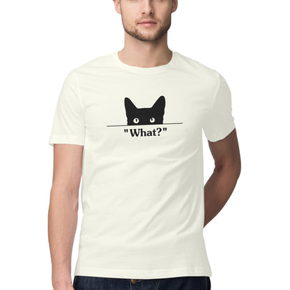 Ivory Peeking Black Cat 'What?' Funny Graphic Men's T-Shirt Tshirt