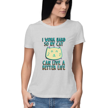 Melange Grey I Work Hard So My Cat Can Live A Better Life - Neon Cat Lover TShirt Tshirt
