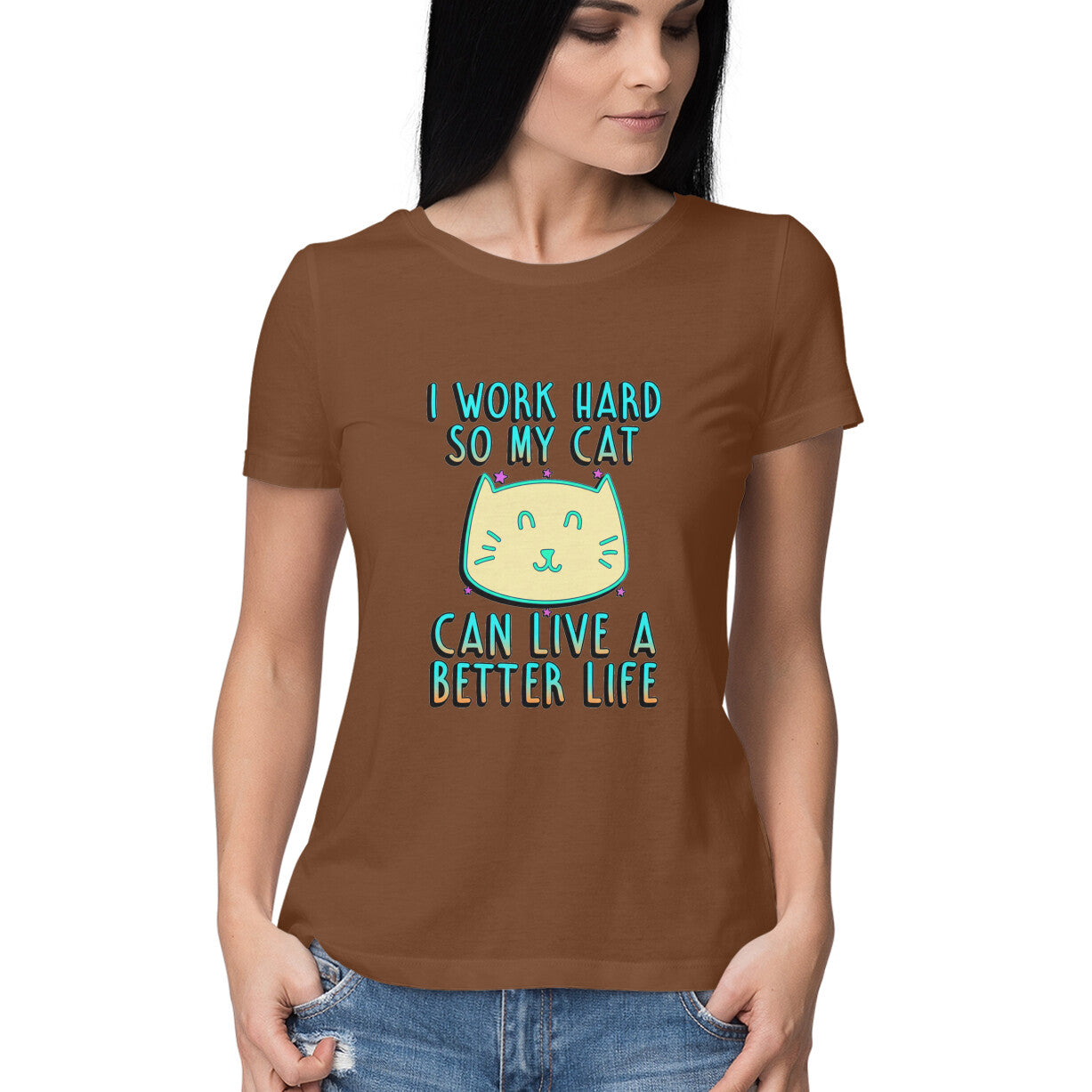 Coffee Brown I Work Hard So My Cat Can Live A Better Life - Neon Cat Lover TShirt Tshirt
