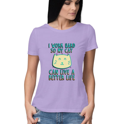 Iris Lavender I Work Hard So My Cat Can Live A Better Life - Neon Cat Lover TShirt Tshirt