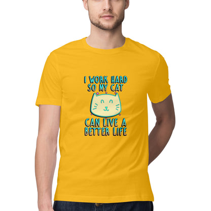 Golden Yellow I Work Hard So My Cat Can Live A Better Life - Neon Cat Lover TShirt Tshirt