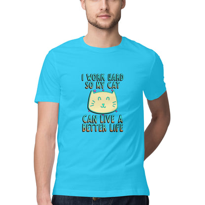 Sky Blue I Work Hard So My Cat Can Live A Better Life - Neon Cat Lover TShirt Tshirt
