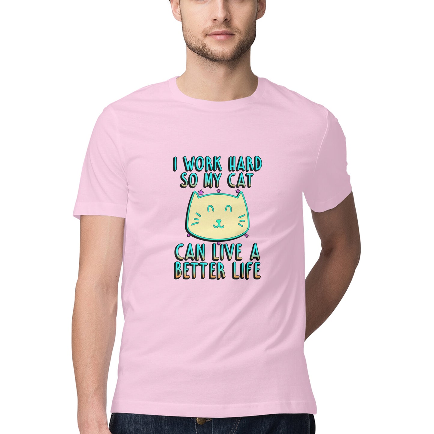Light Pink I Work Hard So My Cat Can Live A Better Life - Neon Cat Lover TShirt Tshirt