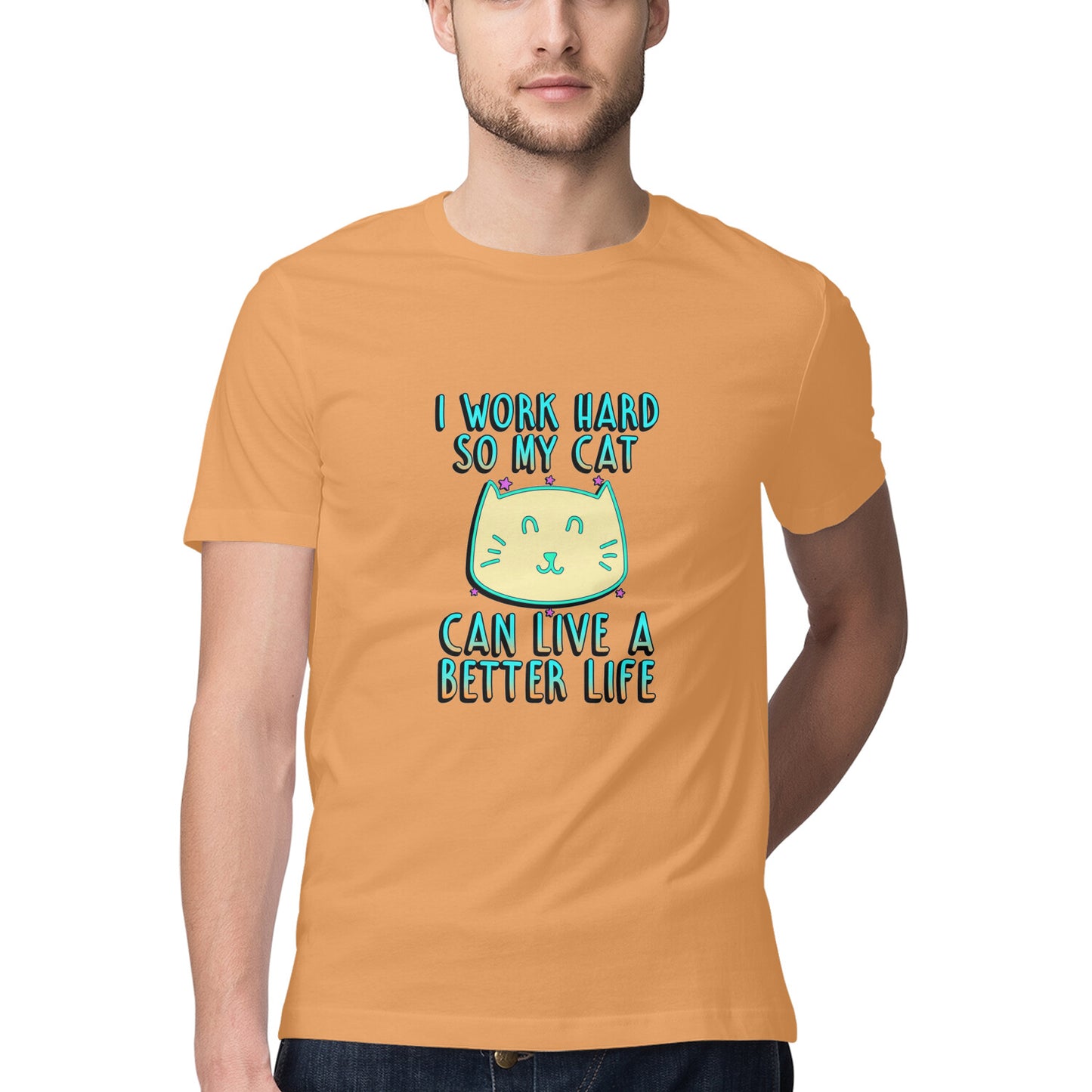 Mustard Yellow I Work Hard So My Cat Can Live A Better Life - Neon Cat Lover TShirt Tshirt