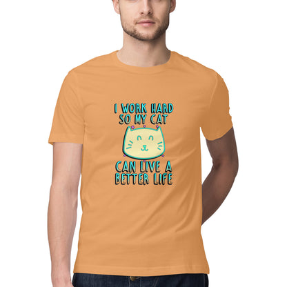 Mustard Yellow I Work Hard So My Cat Can Live A Better Life - Neon Cat Lover TShirt Tshirt