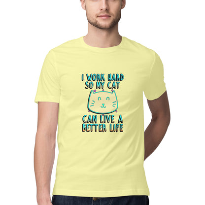 Butter Yellow I Work Hard So My Cat Can Live A Better Life - Neon Cat Lover TShirt Tshirt