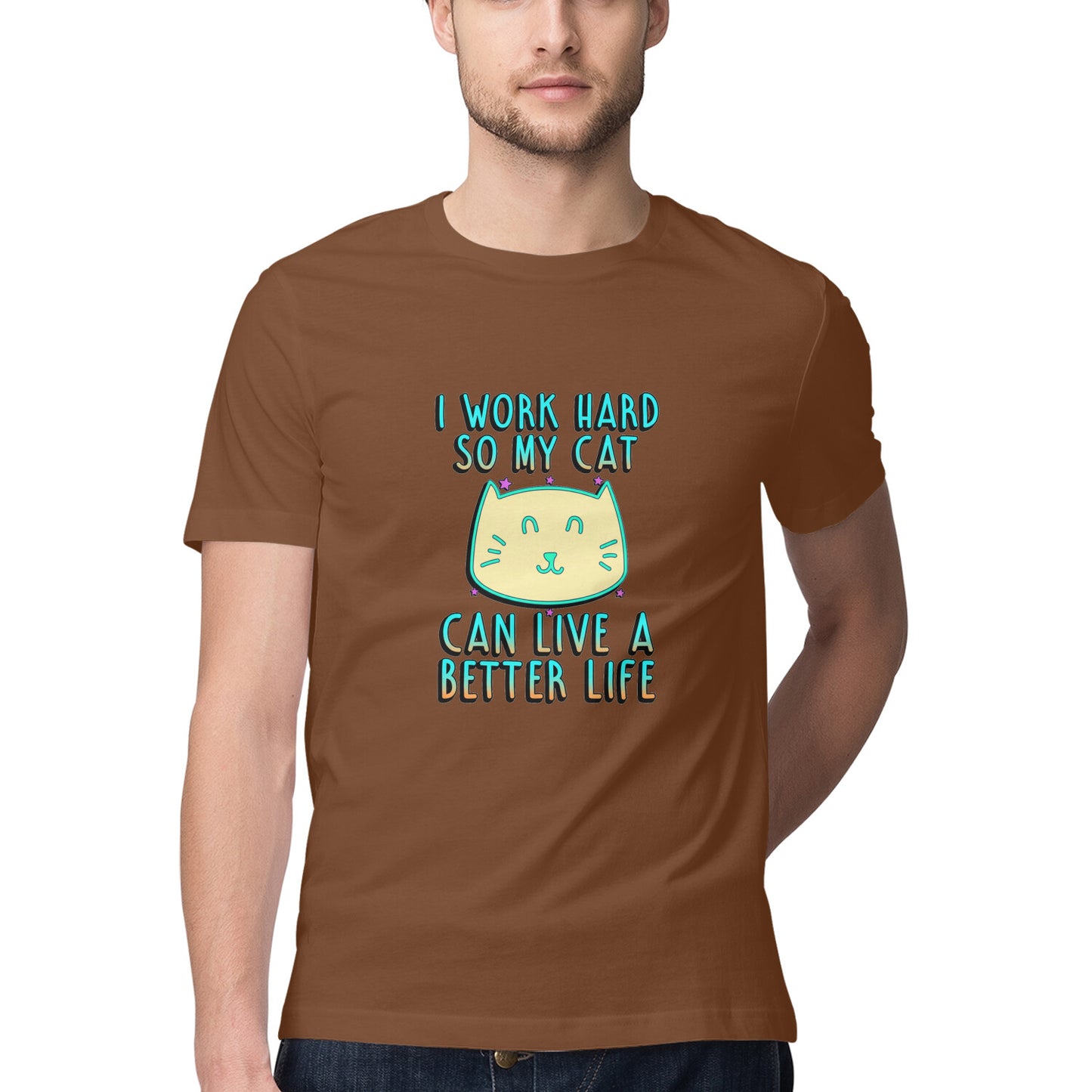 Coffee Brown I Work Hard So My Cat Can Live A Better Life - Neon Cat Lover TShirt Tshirt