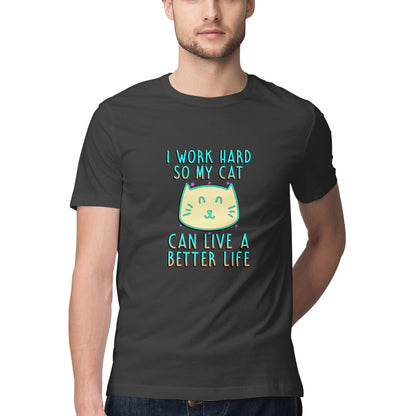 Black I Work Hard So My Cat Can Live A Better Life - Neon Cat Lover TShirt Tshirt