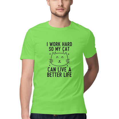 Liril Green I Work Hard So My Cat Can Live A Better Life - Funny Pet Parent Quote| Minimalist Cat Outline Tshirt