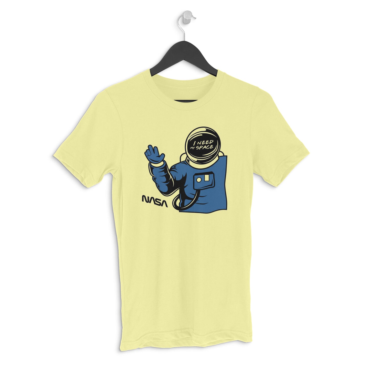Butter Yellow "I Need My Space" Funny Astronaut Retro Cartoon Men's T-Shirt | Introvert Gag Tee Tshirt
