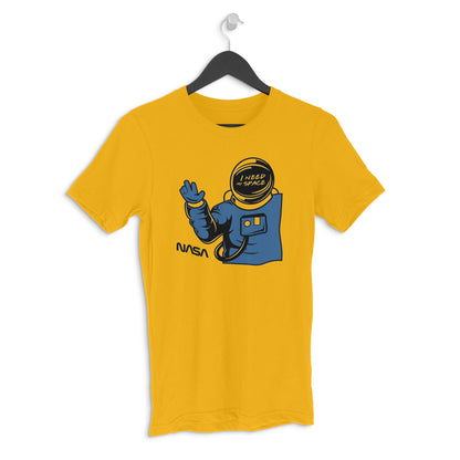 Golden Yellow "I Need My Space" Funny Astronaut Retro Cartoon Men's T-Shirt | Introvert Gag Tee Tshirt