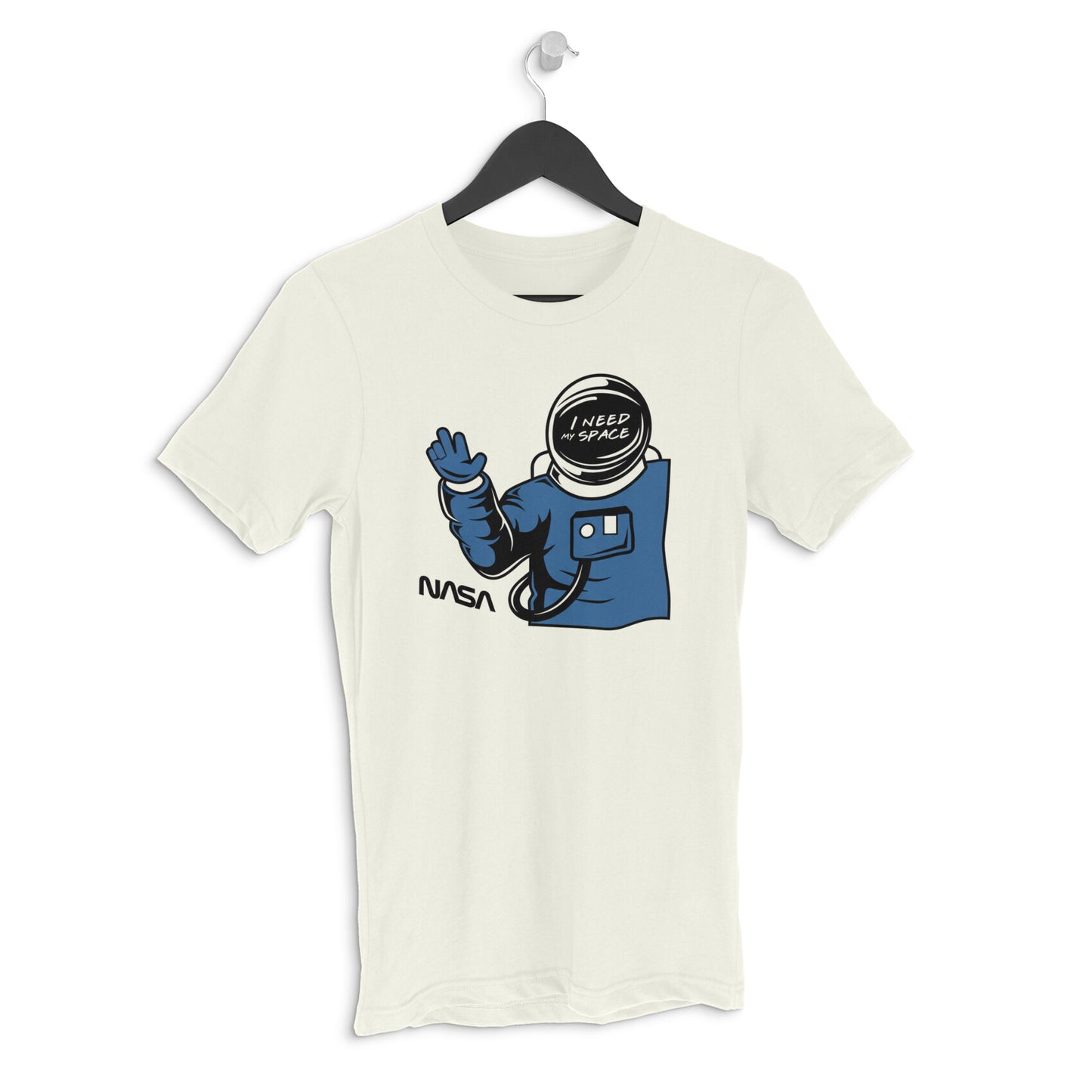 Ivory "I Need My Space" Funny Astronaut Retro Cartoon Men's T-Shirt | Introvert Gag Tee Tshirt
