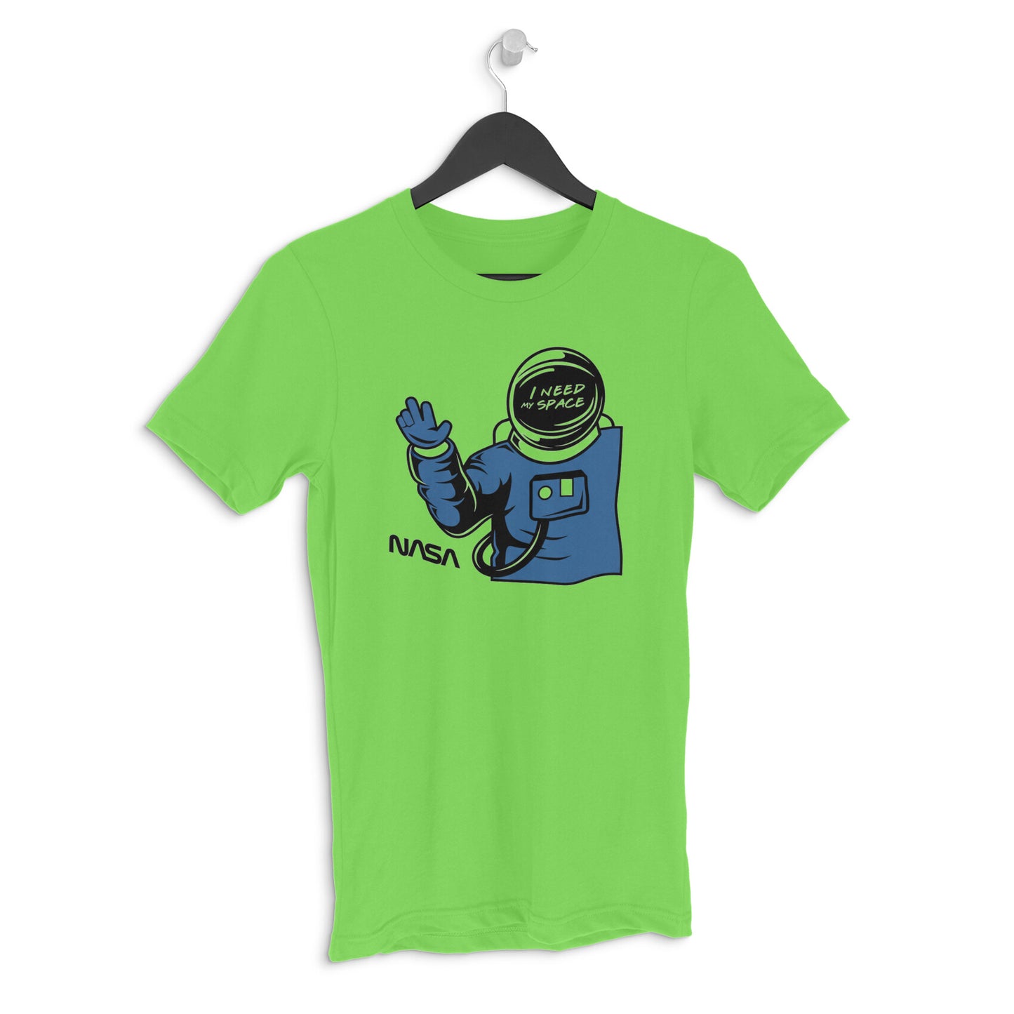 Liril Green "I Need My Space" Funny Astronaut Retro Cartoon Men's T-Shirt | Introvert Gag Tee Tshirt