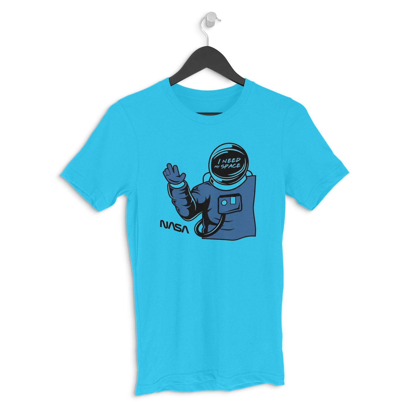 Sky Blue "I Need My Space" Funny Astronaut Retro Cartoon Men's T-Shirt | Introvert Gag Tee Tshirt