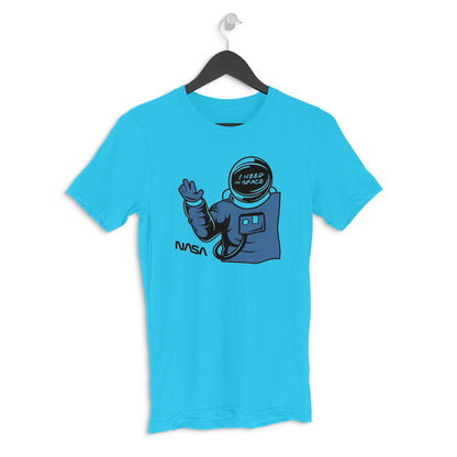 Sky Blue "I Need My Space" Funny Astronaut Retro Cartoon Men's T-Shirt | Introvert Gag Tee Tshirt