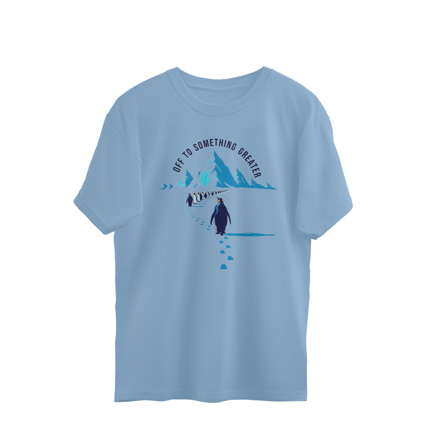 Baby Blue M Motivational Penguin March - Off To Something Greater Graphic Merchandise Tshirt