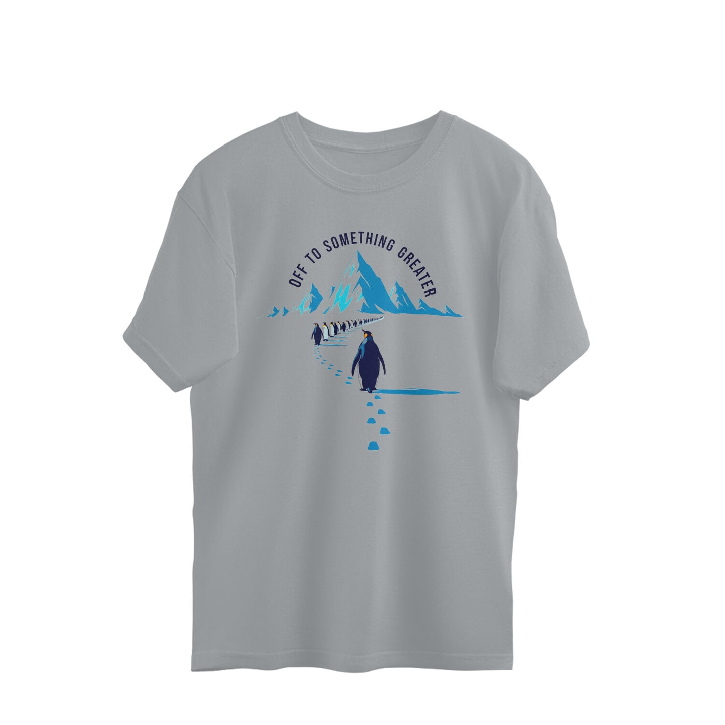 Silver Frost M Motivational Penguin March - Off To Something Greater Graphic Merchandise Tshirt